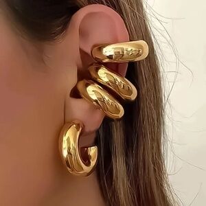 2pc Trendy Vintage Boho Style Ear Cuffs Golden Color